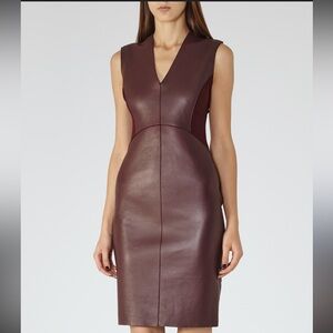 REISS Arnis 100% lamb Leather Mini Dress. Size 8